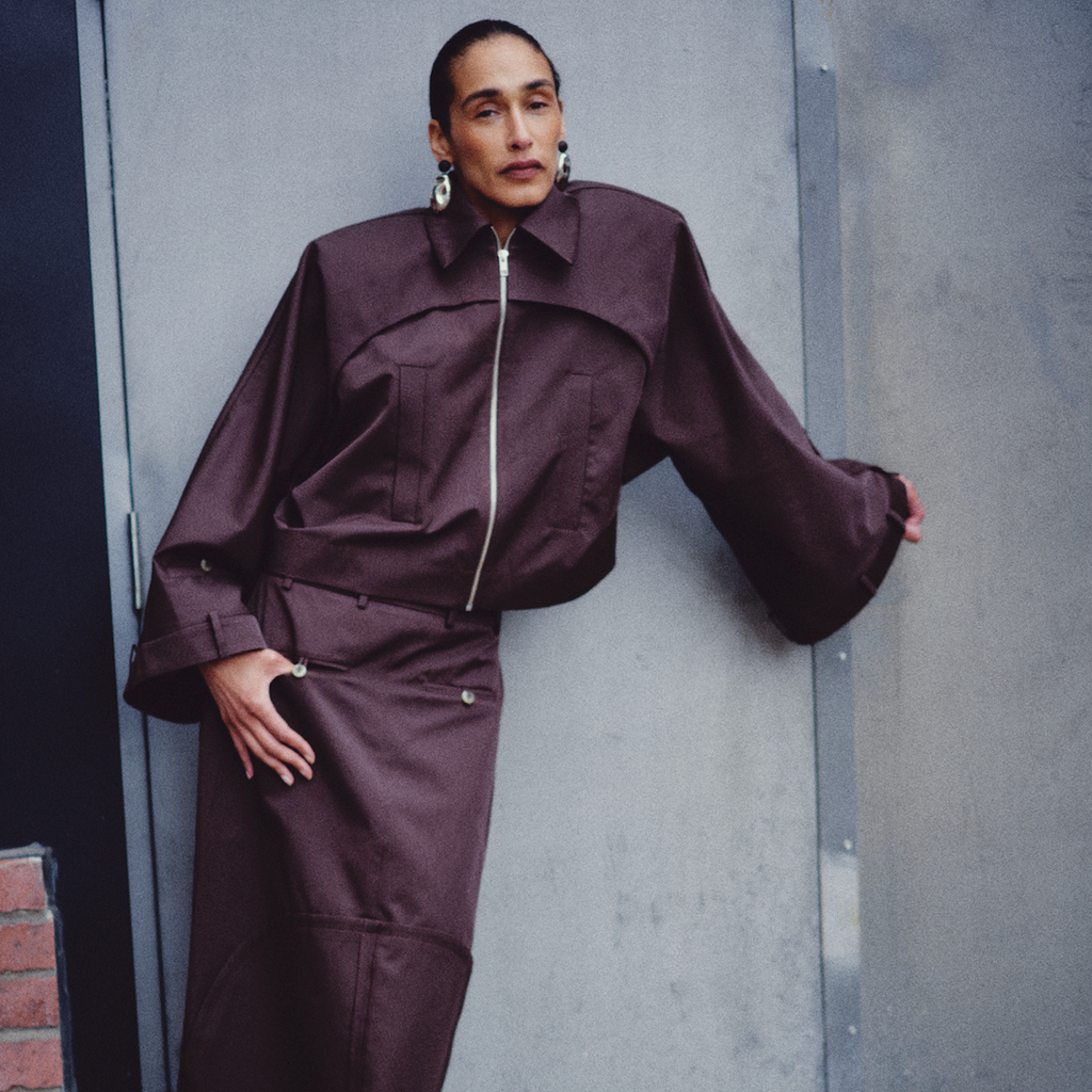 Structured Coat With Sleeve Pant Details in brown