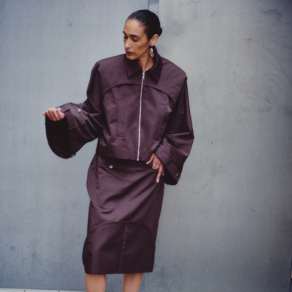 Structured Coat With Sleeve Pant Details in brown