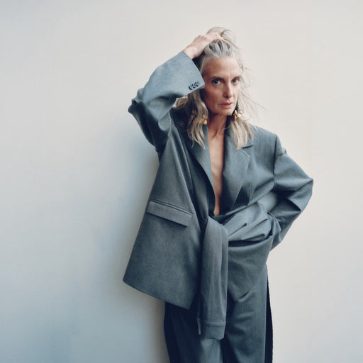Grey Oversized and Unstructured Blazer with Sleeve Closure