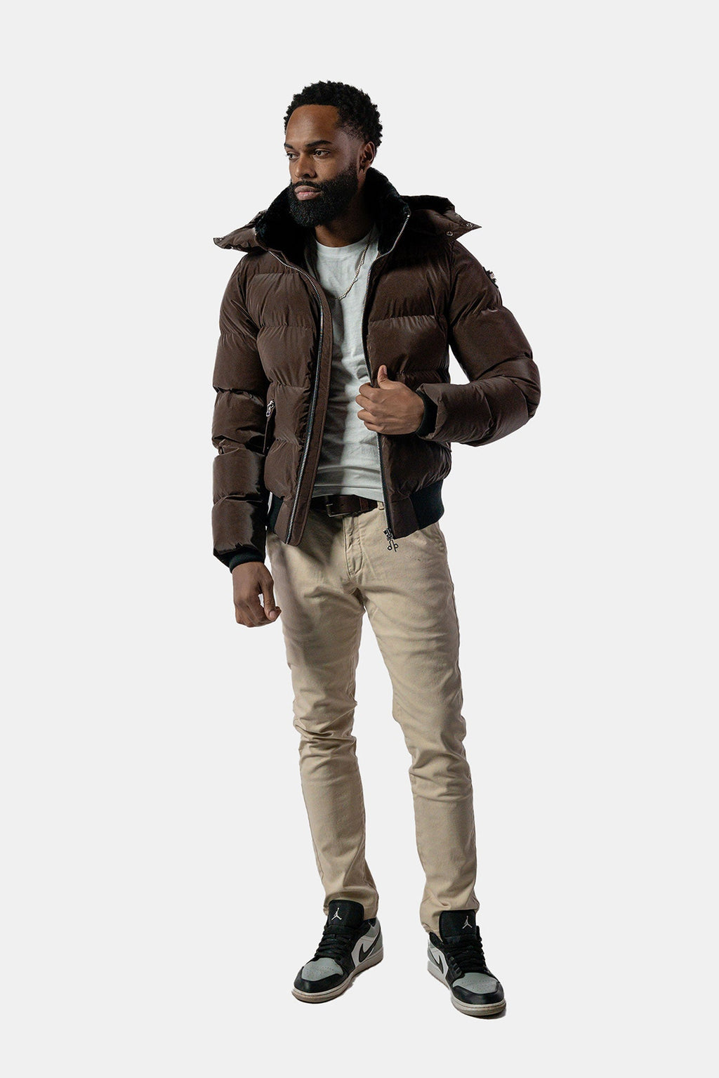 Mens Woody Bomber Jacket Mocha Diamond