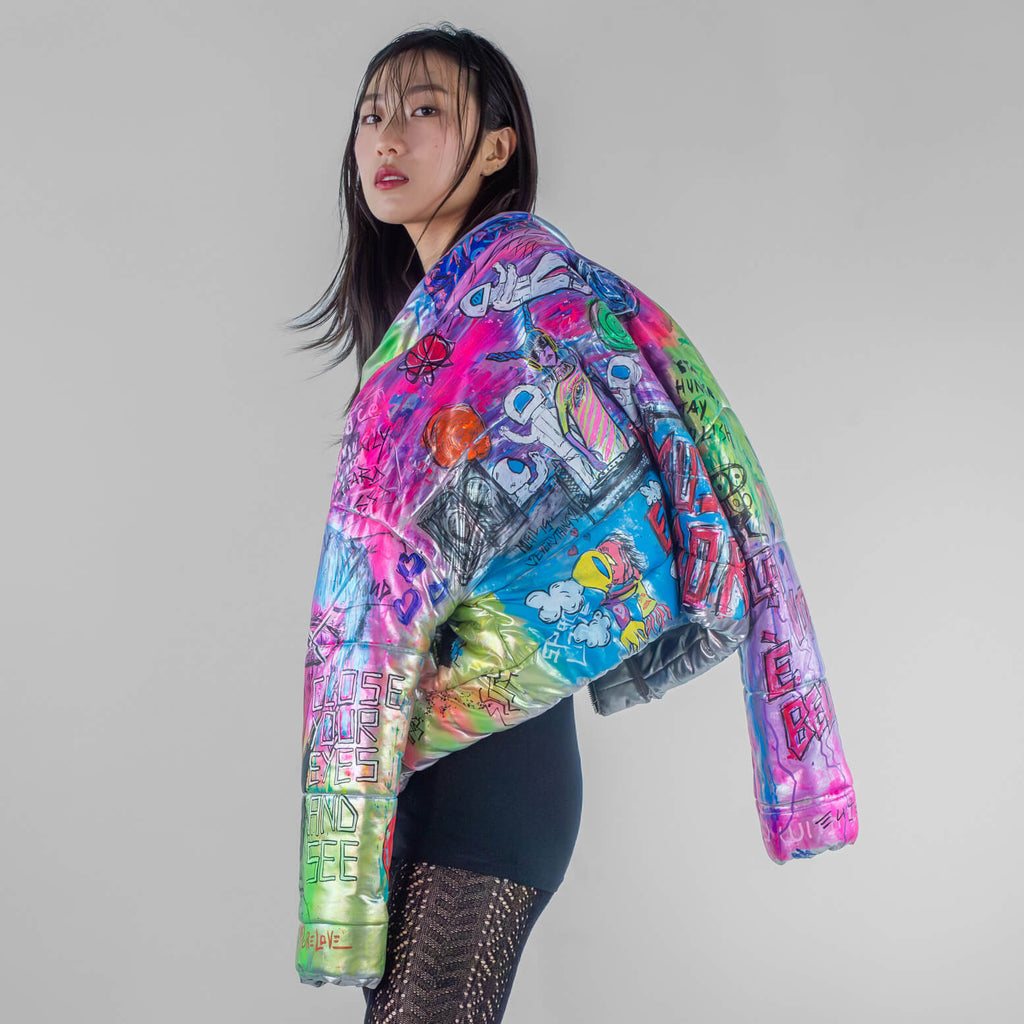 Blue Moon Puffer Cropped Bomber