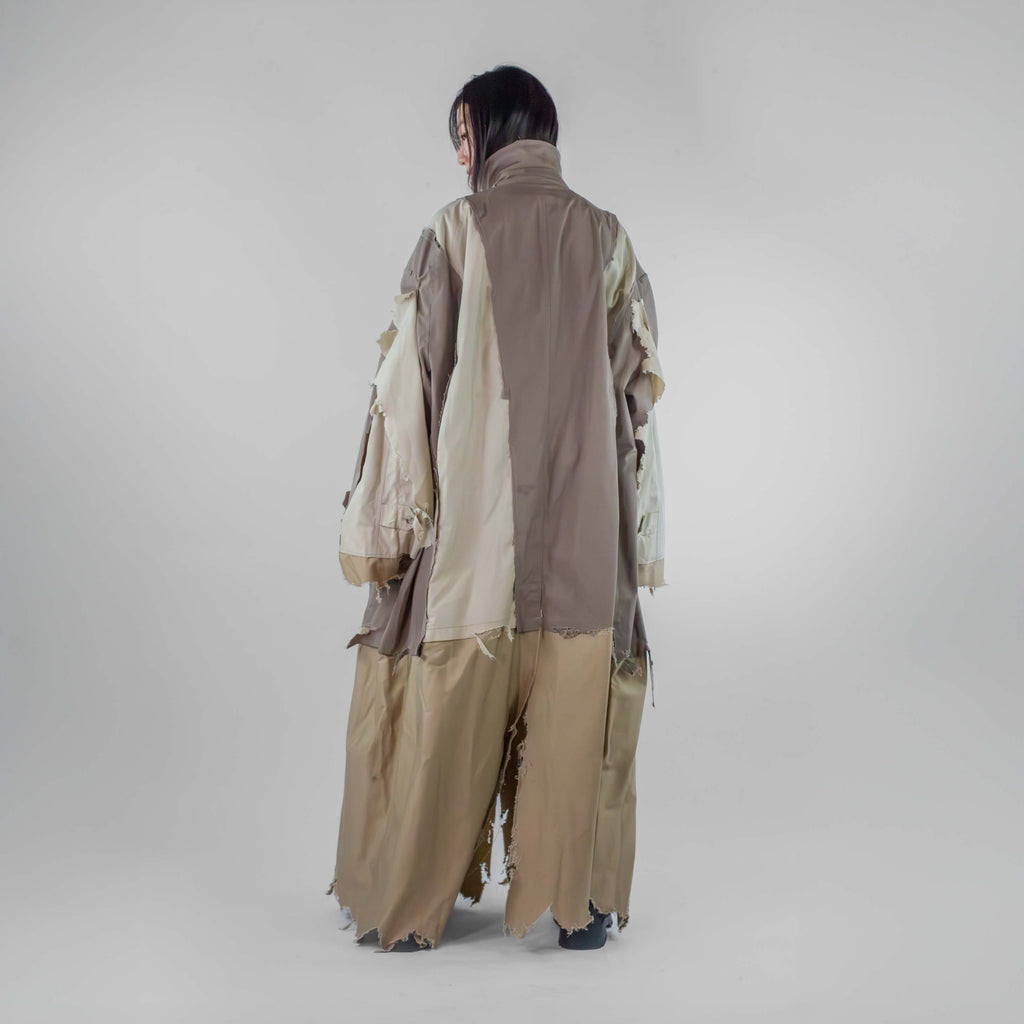 Hybrid Oversized Frayed Panel Trench Coat