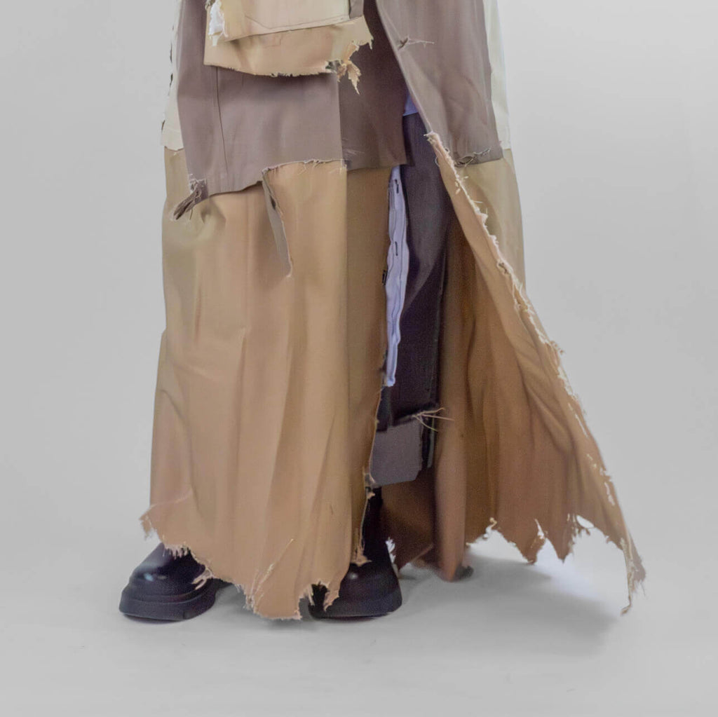 Hybrid Oversized Frayed Panel Trench Coat
