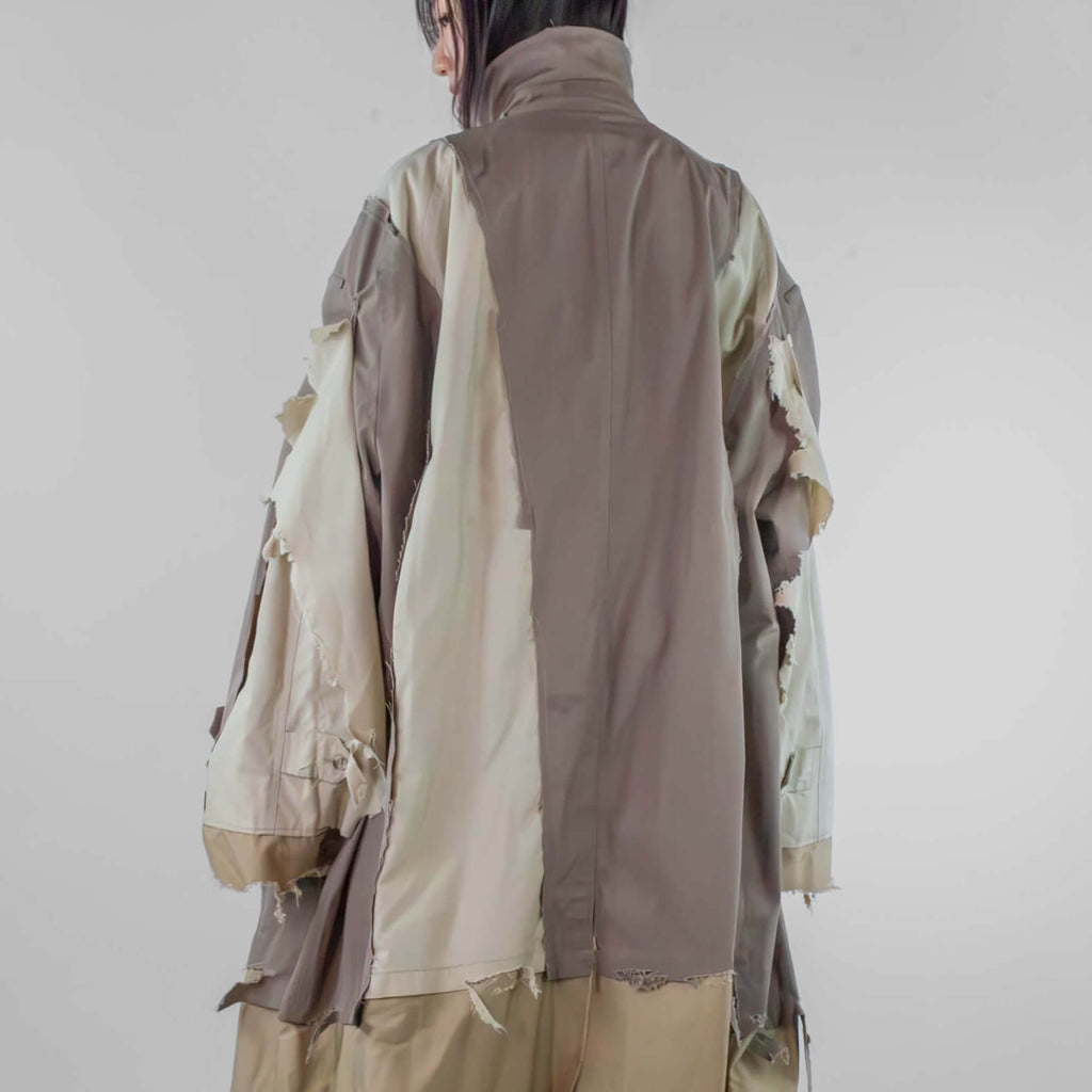 Hybrid Oversized Frayed Panel Trench Coat