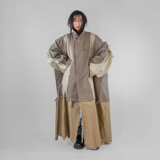 Hybrid Oversized Frayed Panel Trench Coat