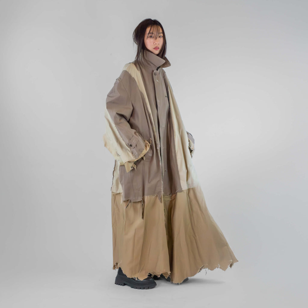 Hybrid Oversized Frayed Panel Trench Coat