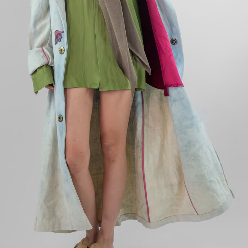 Ribbon Print Oversized Duster Coat