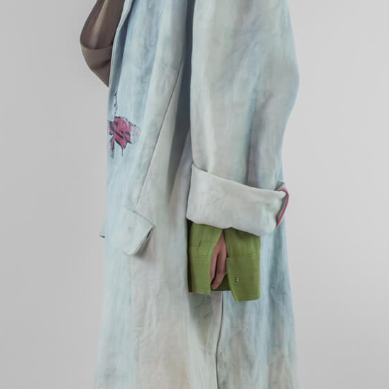 Ribbon Print Oversized Duster Coat