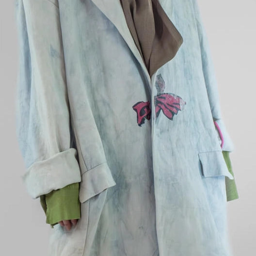 Ribbon Print Oversized Duster Coat