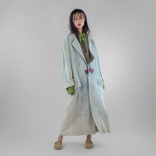 Ribbon Print Oversized Duster Coat