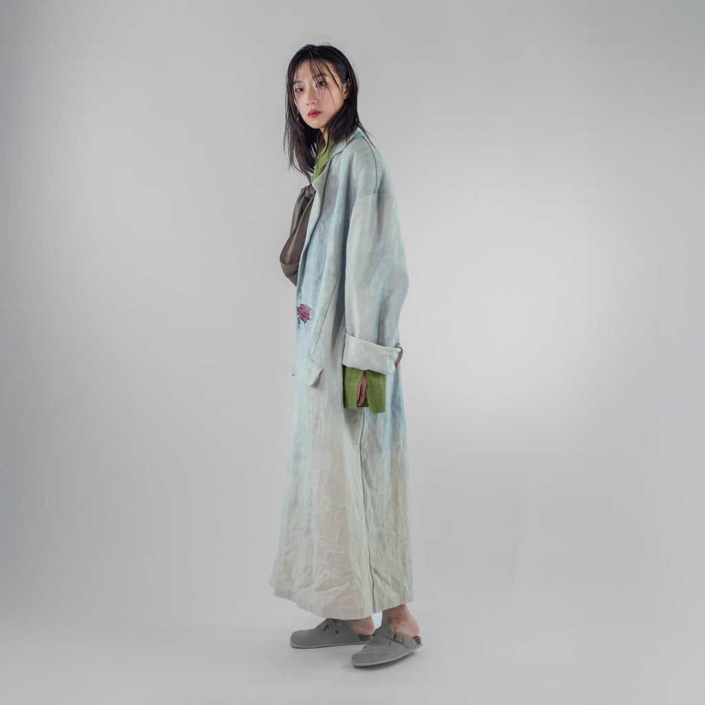Ribbon Print Oversized Duster Coat
