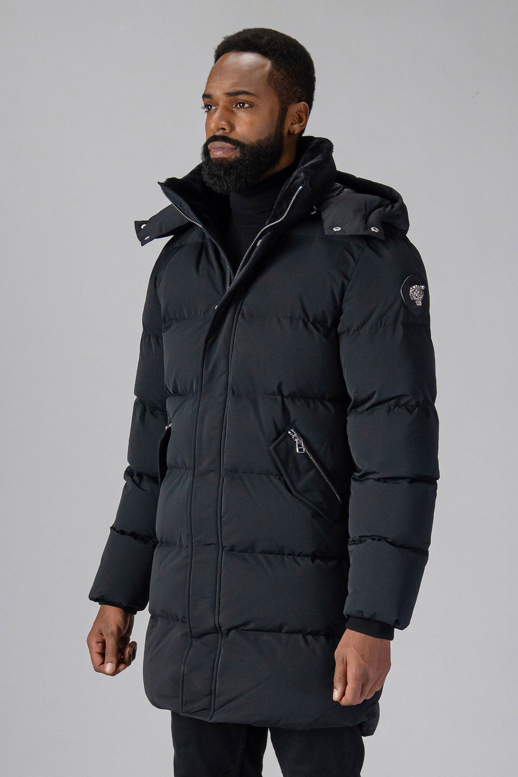 Matte Black Penguin Long Coat for Men