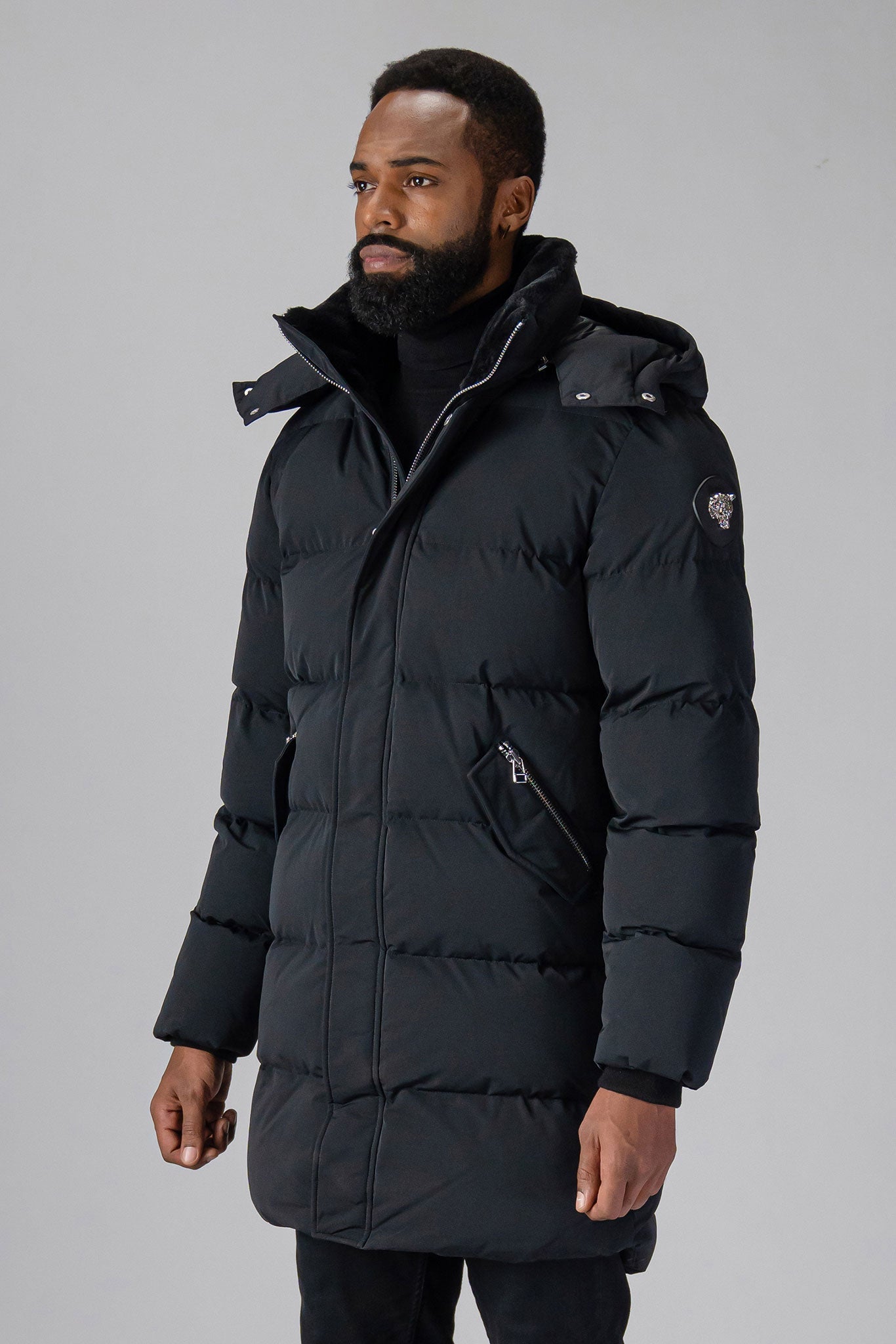 Matte Black Penguin Long Coat for Men