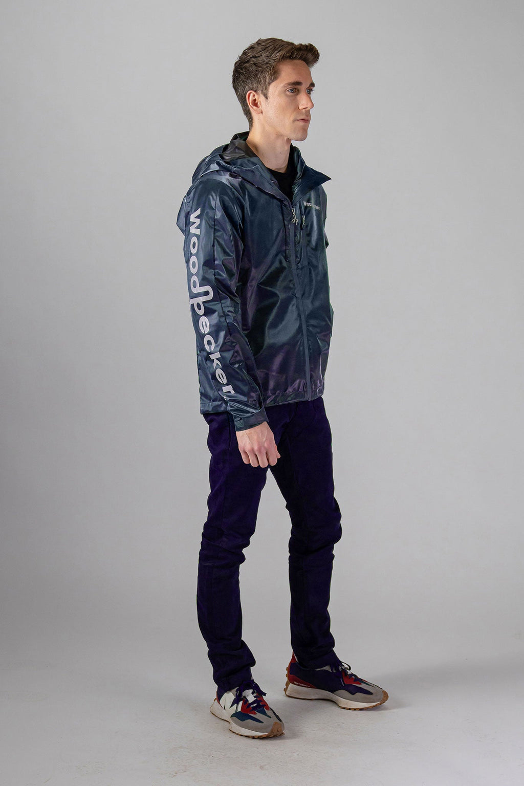 Woodpecker Men's Wind Shell coat. High-end Canadian designer activewear coat for men in "Blue Diamond" colour. Woodpecker coat designed in Canada. Moose Knuckles, Canada Goose, Mackage, Montcler, Will Poho, Willbird, Nic Bayley