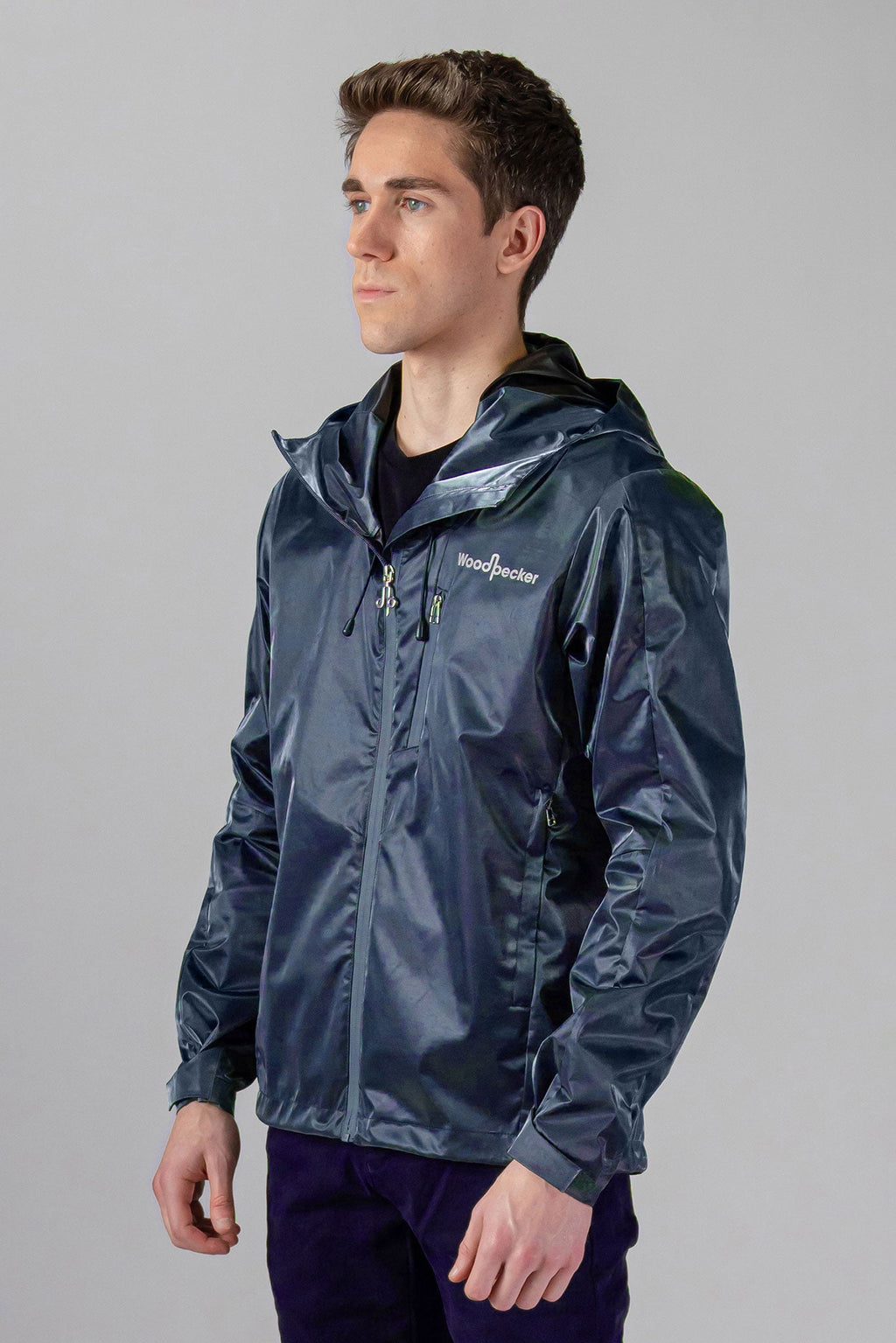 Woodpecker Men's Wind Shell coat. High-end Canadian designer activewear coat for men in "Blue Diamond" colour. Woodpecker coat designed in Canada. Moose Knuckles, Canada Goose, Mackage, Montcler, Will Poho, Willbird, Nic Bayley