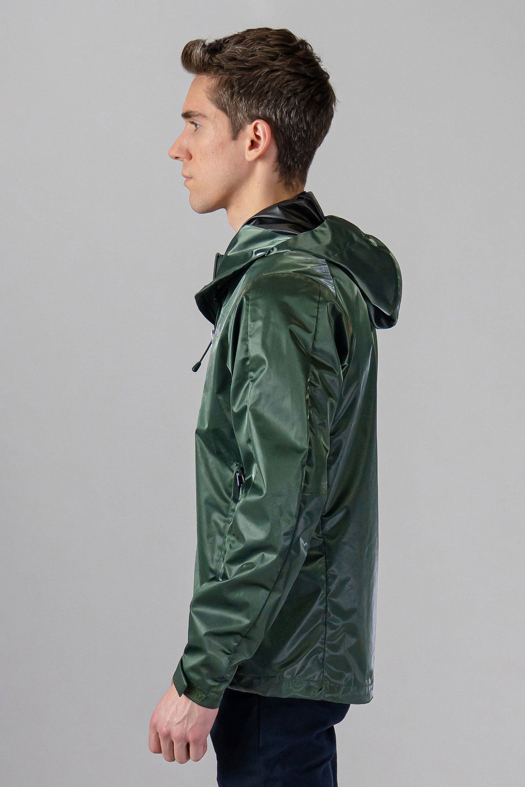 Woodpecker Men's Wind Shell coat. High-end Canadian designer activewear coat for men in "Green Diamond" colour. Woodpecker coat designed in Canada. Moose Knuckles, Canada Goose, Mackage, Montcler, Will Poho, Willbird, Nic Bayley
