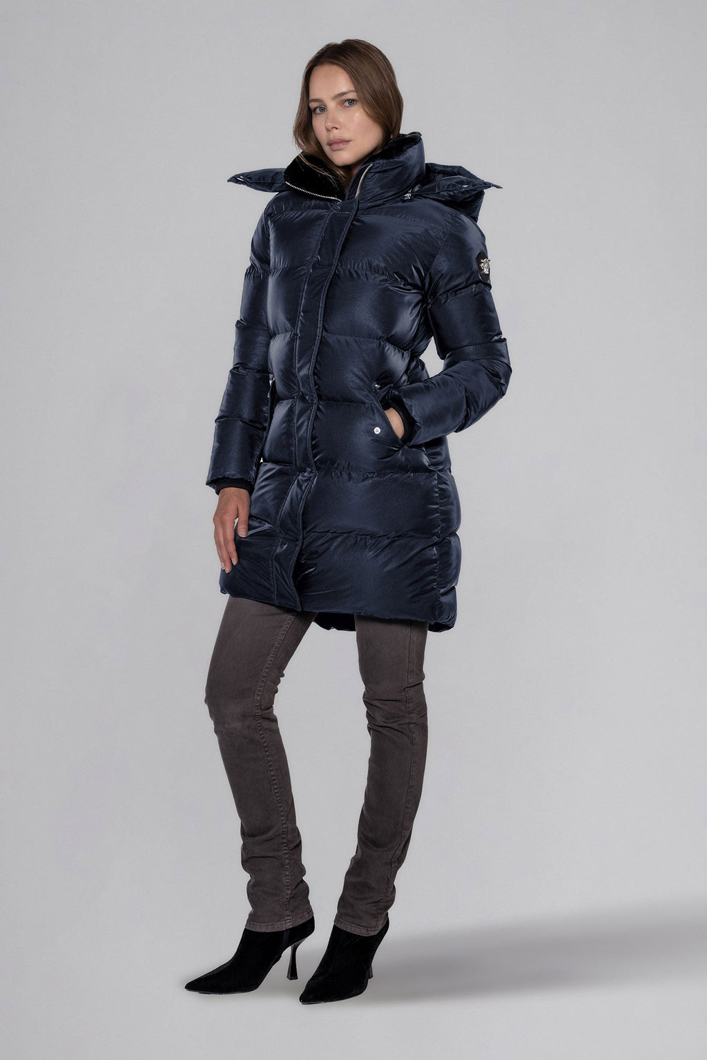 Women's Penguin Long Coat in Blue Diamond Color