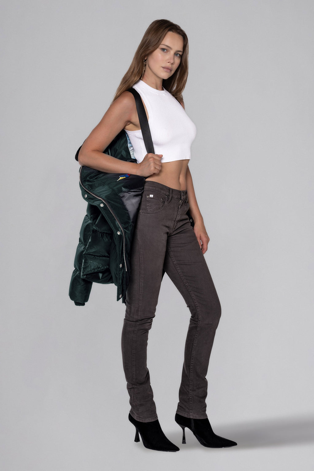 Woodpecker Women's Penguin Long Winter coat. High-end Canadian designer winter coat for women in "Green Diamond" colour. Woodpecker cruelty-free winter coat designed in Canada. Women's heavy weight long length premium designer jacket for winter. Superior quality warm winter coat for women. Moose Knuckles, Canada Goose, Mackage, Montcler, Will Poho, Willbird, Nic Bayley