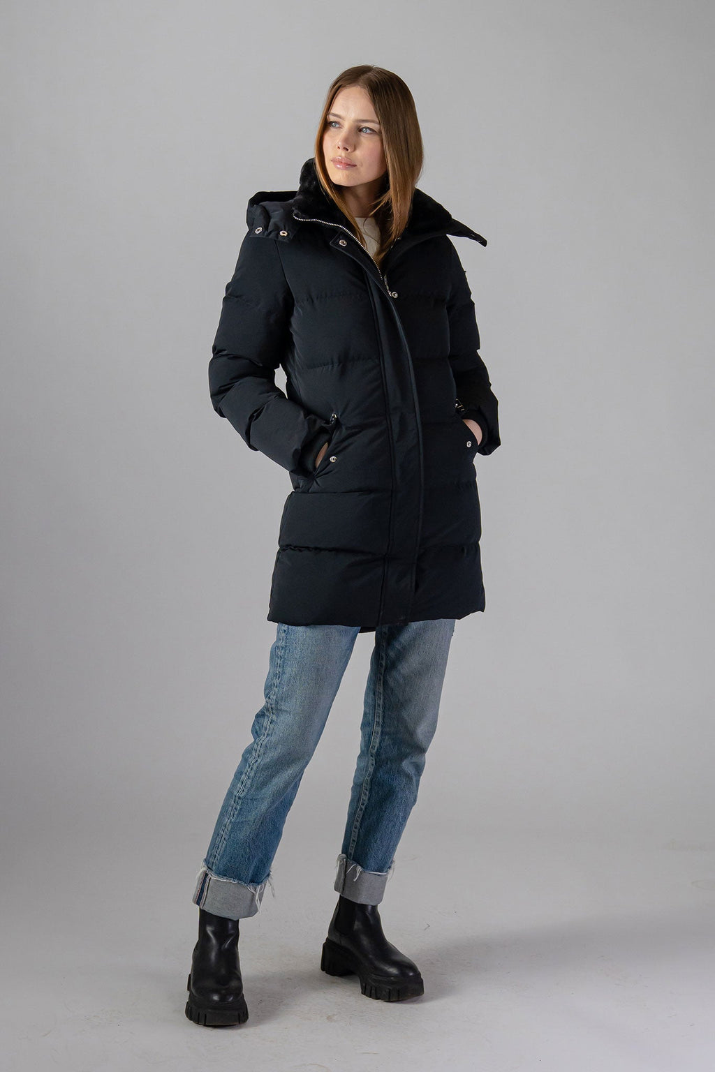 Long Coat for Women in Matte Black Color
