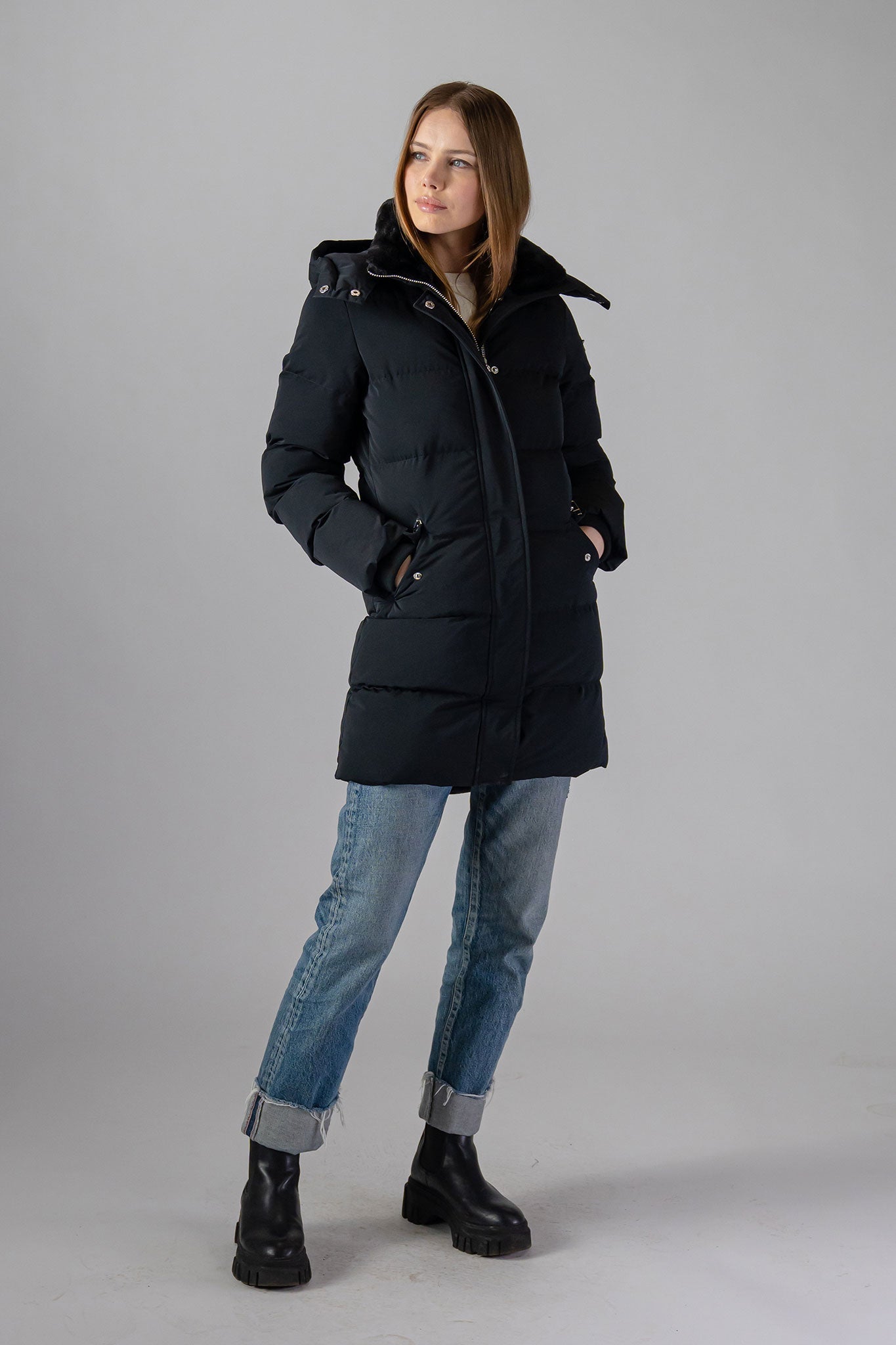 Long Coat for Women in Matte Black Color