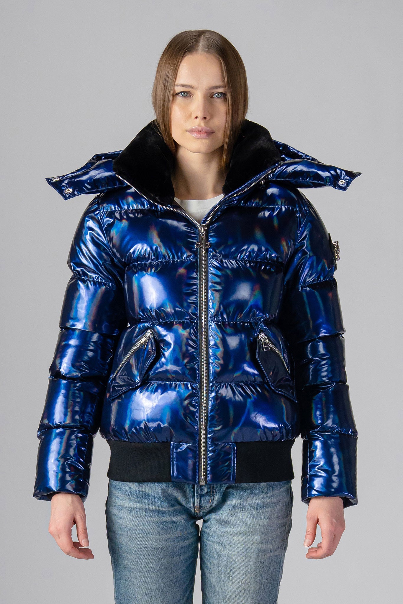 Women's Woody Bomber Jacket in Oily Blue Color